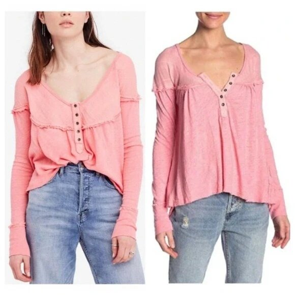 Free People We The Free Down Under Oversized Linen Henley Top Shirt - Picture 3 of 12